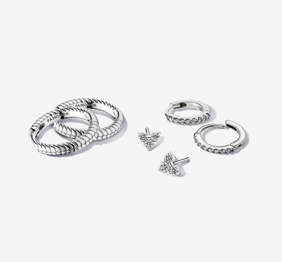 Silver Stud and Hoop Earrings Gift Set image number 0